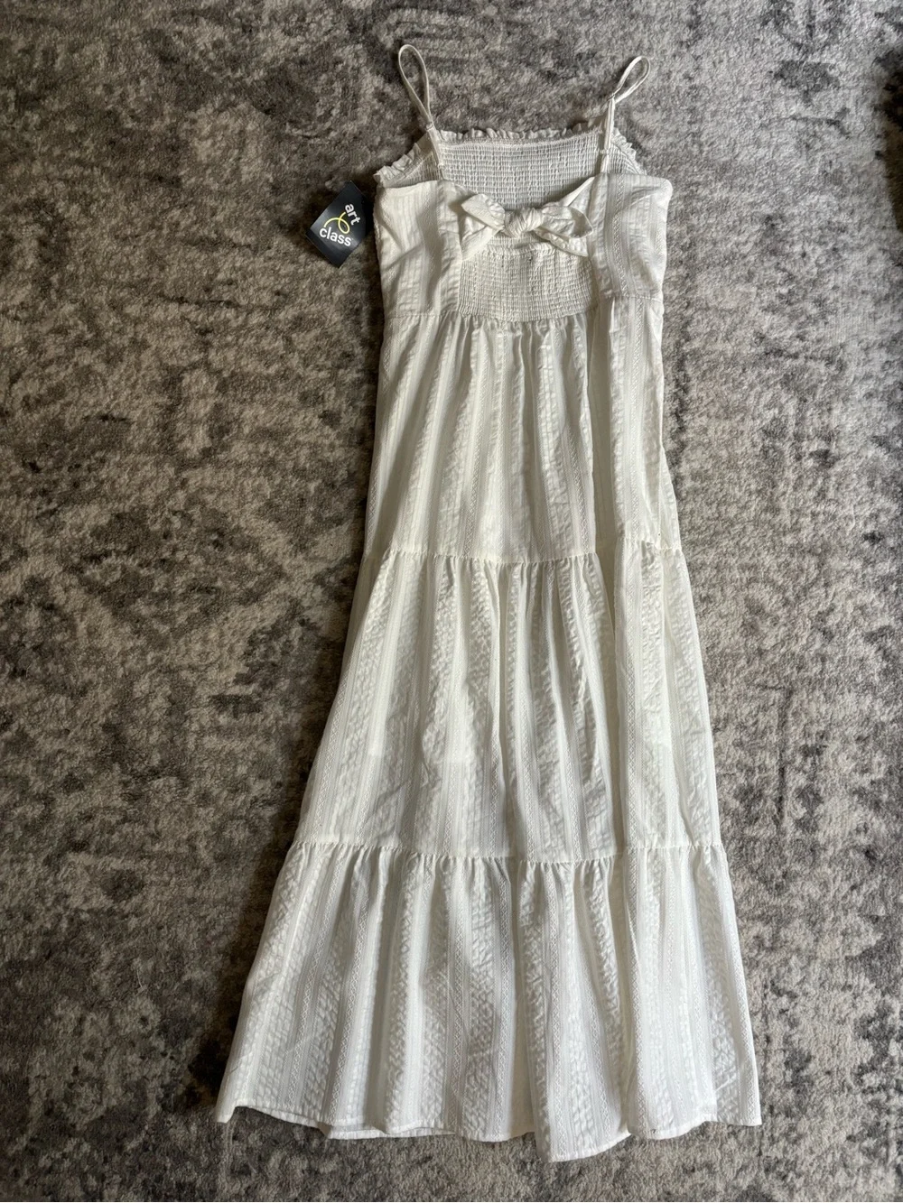art class White Smocked Bodice Tiered Maxi Dress